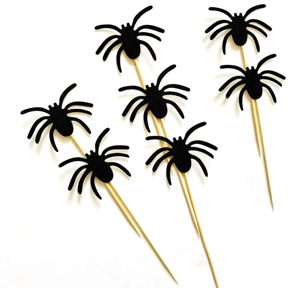 10 Pcs Fruit Cakes Hallowmas Pick Insert Halloween Dessert Decor Black Spider Topper