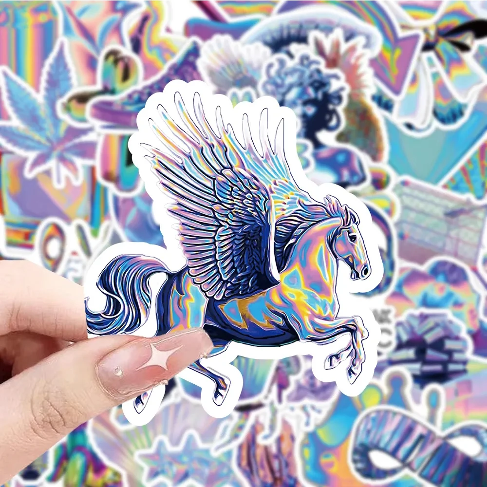 10/30/50pcs Holographic Laser Cartoon Aesthetic Graffiti Stickers DIY Notebook Phone Skateboard Cool Waterproof Sticker Toy Gift