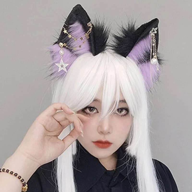 Ethnic Style Wolf Ears Shape Headband with Alloy Earring Decor Hair Hoop Adult Live Broadcast Easter Party Headpiece