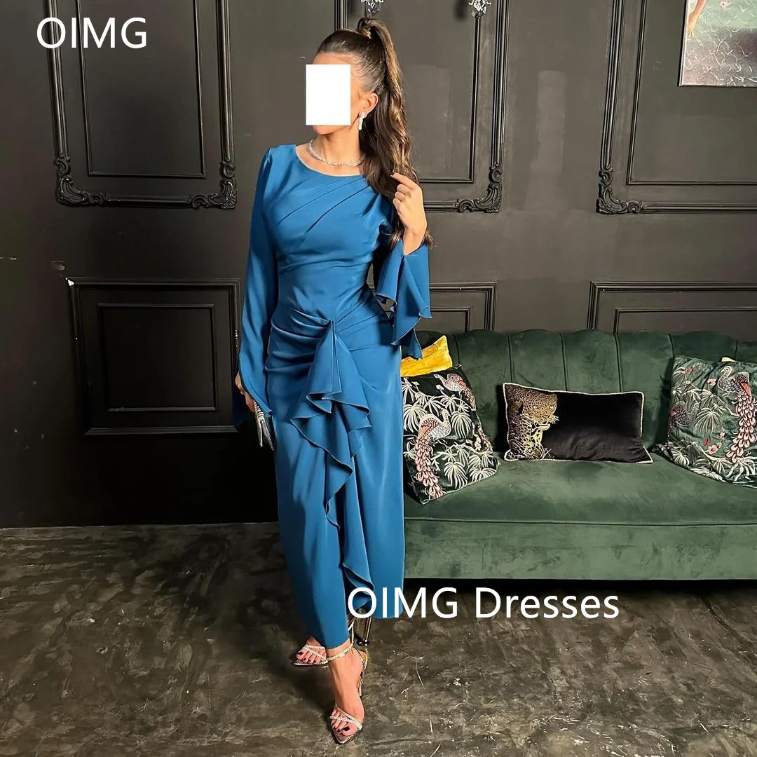 

OIMG Gorgeous Fashion O-Neck Satin Prom Dresses Ruched Mermaid Customized Green Vintage Gowns Formal Party Dress Customized