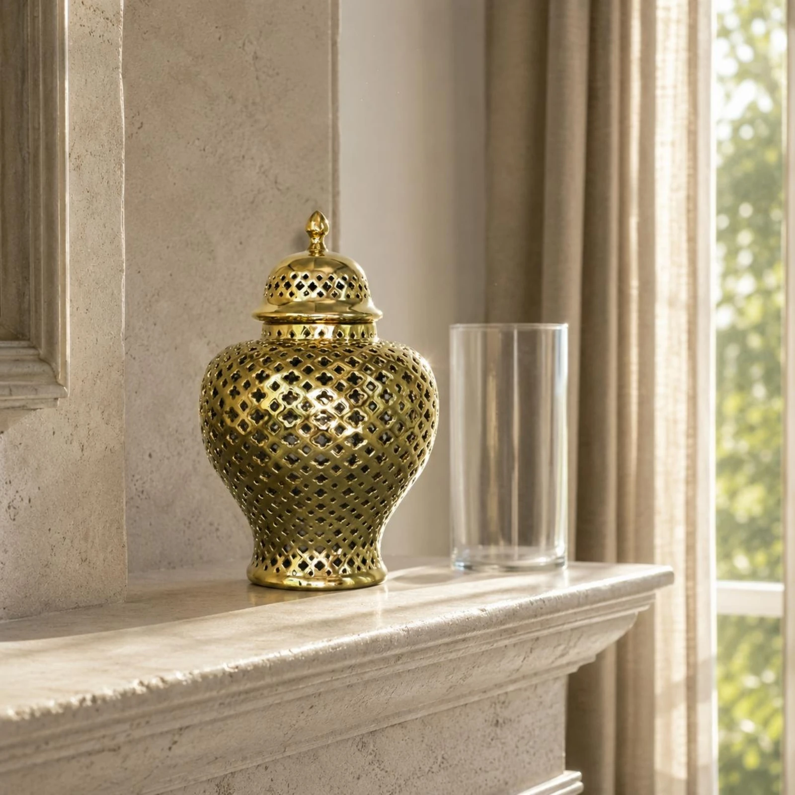 Perforated Lattice Jar Finial Top House Decoration for Entryway