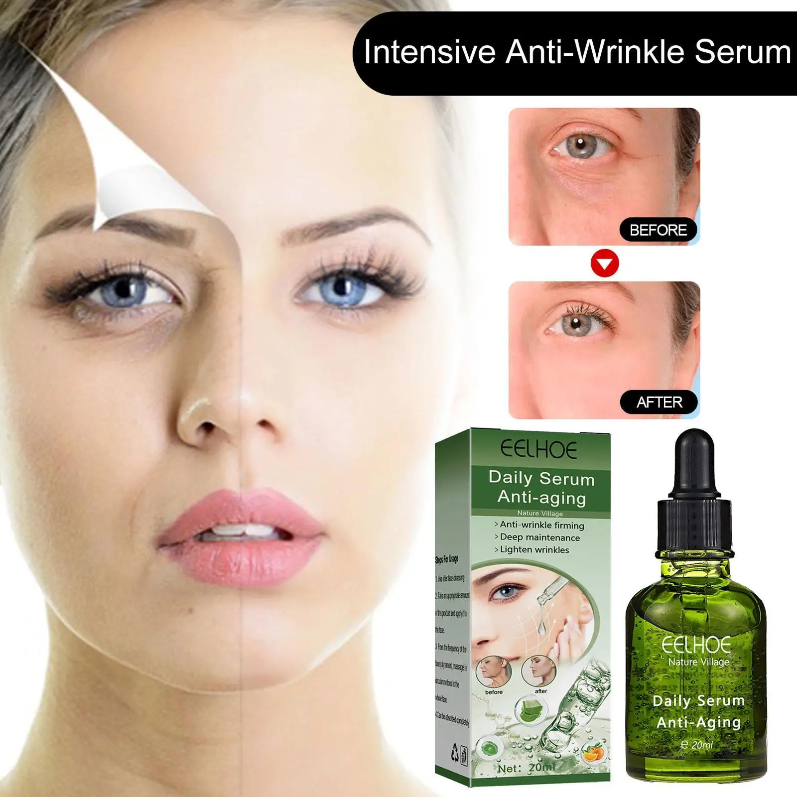 20ML Wrinkle Remover Face Serum Lift Firming Anti-aging Fade Fine Lines Moisturizing Essence Whitening Repair Skin Care