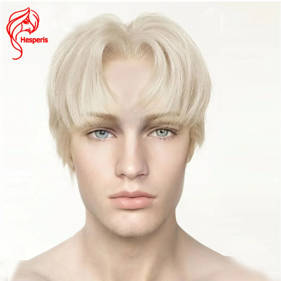 Hesperis Pixie Cut Human Hair Wig For Men Brazilian Remy Middle Part Male Lace Front Wig Pre Style Short Man Hair Wigs Blonde