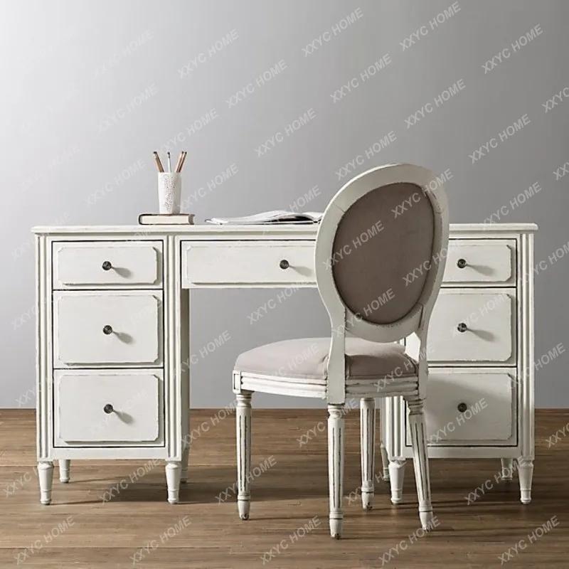 Rustic antique study desk solid wood computer  writing oak simple
