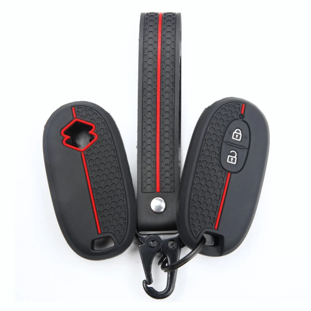 Silicone Car Key Fob Cover For Suzuki Wagon R Every Hustler Palette Solio Alto Lapin Spacia with wrist carabiner