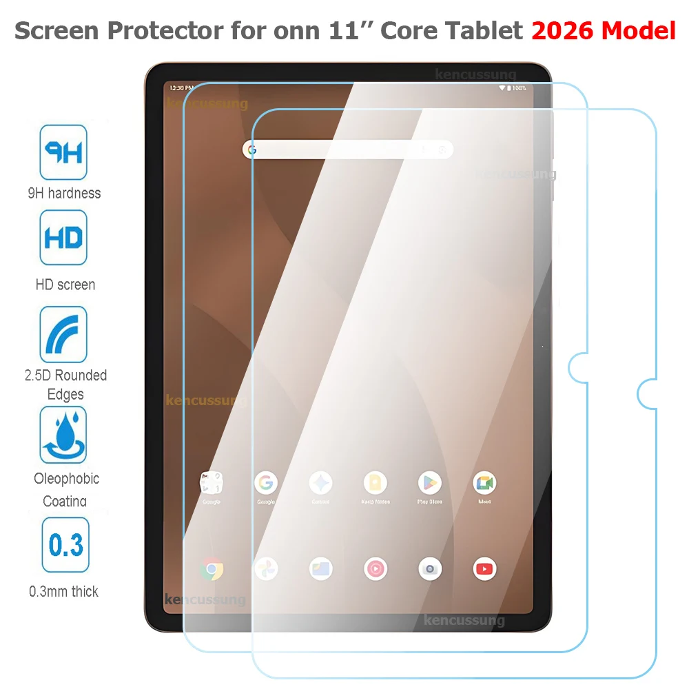 2PCs Screen Protector for onn 11'' Core Tablet 2026 Model onn 11Inch 2.5D 9H 0.3MM Scratch-proof Clear Tempered Glass Thin Film