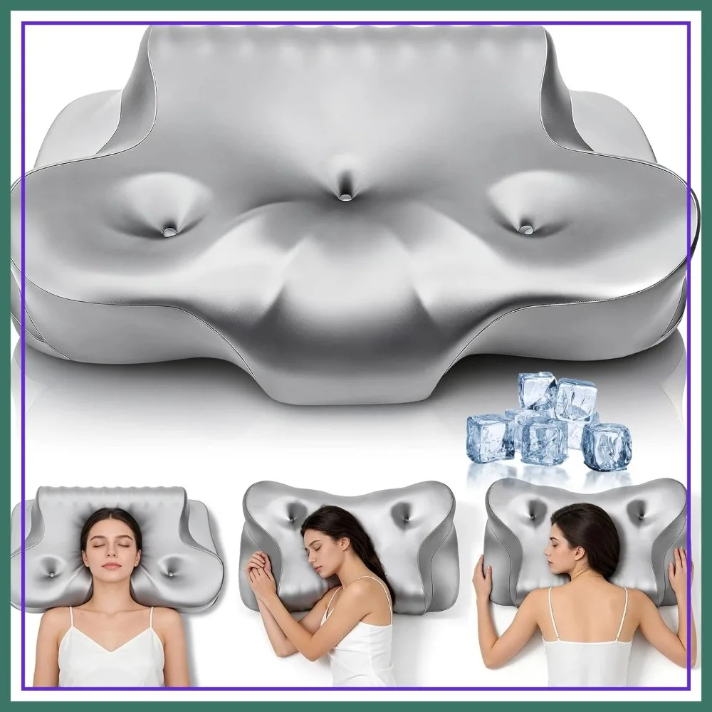 

Cooling Memory Foam Neck Pillow for Pain Relief, Ergonomic Cervical Support for All Sleep Positions, Gray