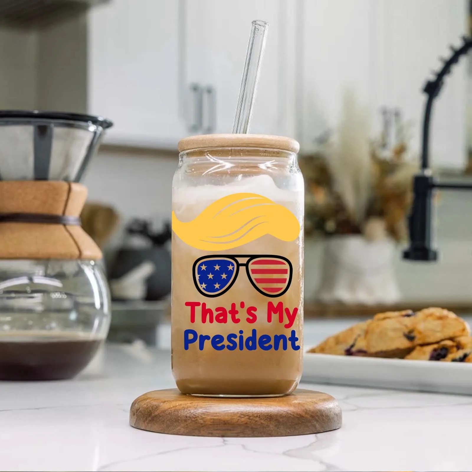 1pc Trump Abstract Pattern 3d Printed 16oz Glass Can Soda Cup With Lid&Straw Iced Coffee Juice Cup Friendsmas Gift Unique Gift