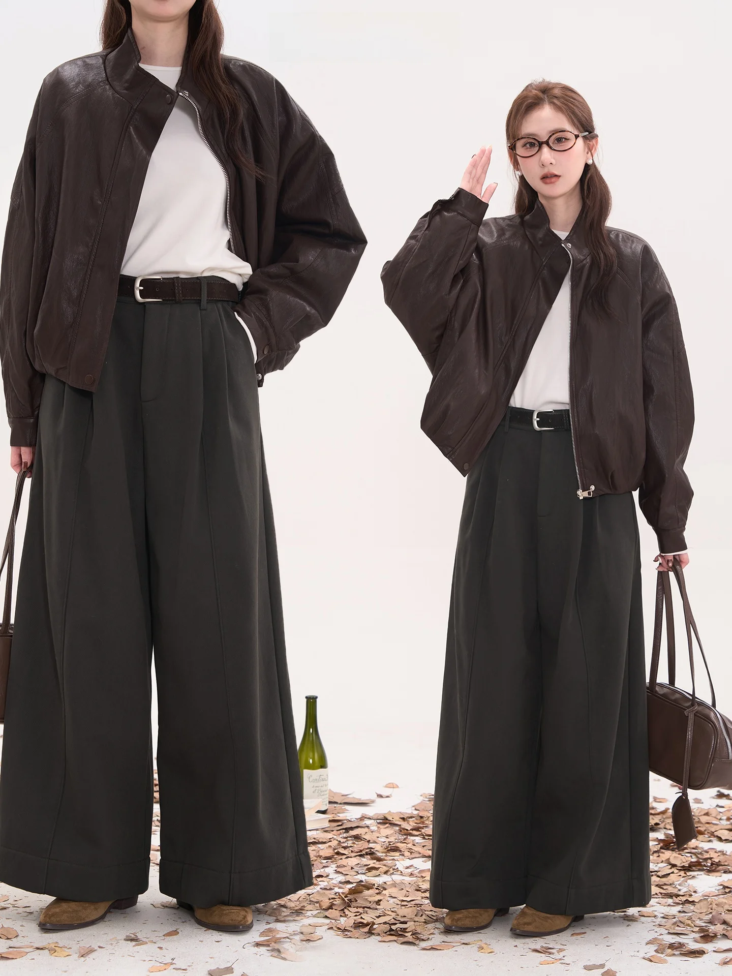 

Высококачественные хлопковые плиссированные брюки прямого кроя с высокой талией на молнии, теплые повседневные брюки