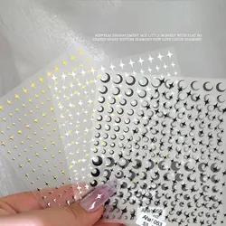 1PC 3D Bronzing Moon/Star/Cross Nail Art Stickers White/Black/Gold/Silver Cross Star Nail Decals Laser Star/Moon Manicure Slider