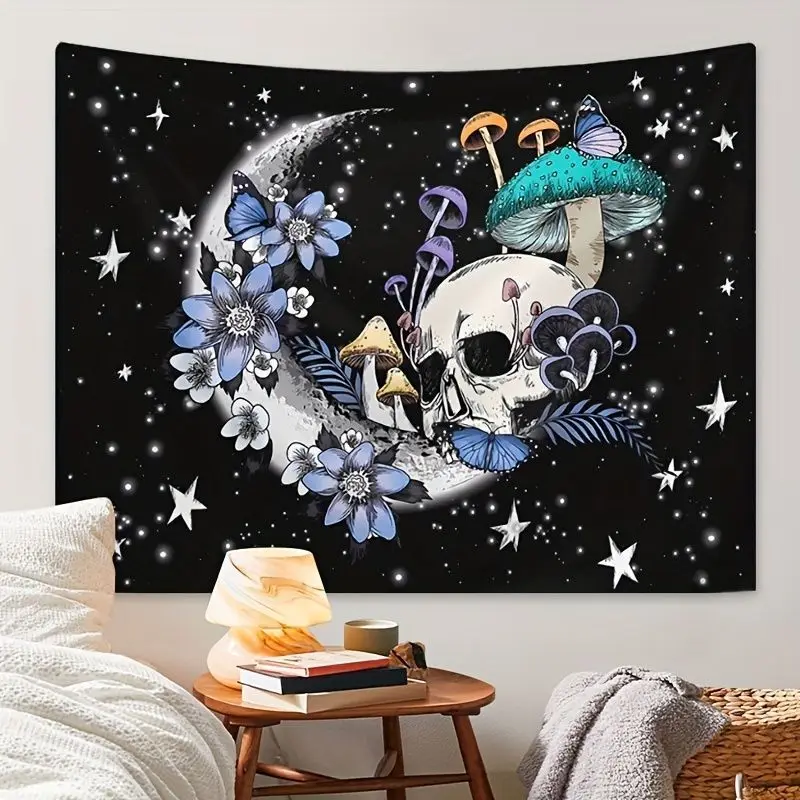 VIKAMA Skeleton Mushroom Witch Y2K Tapestry, Dark Aesthetic Wall Hanging, Y2K Gothic Wall Decor Living Room Bedroom Dorm Decor
