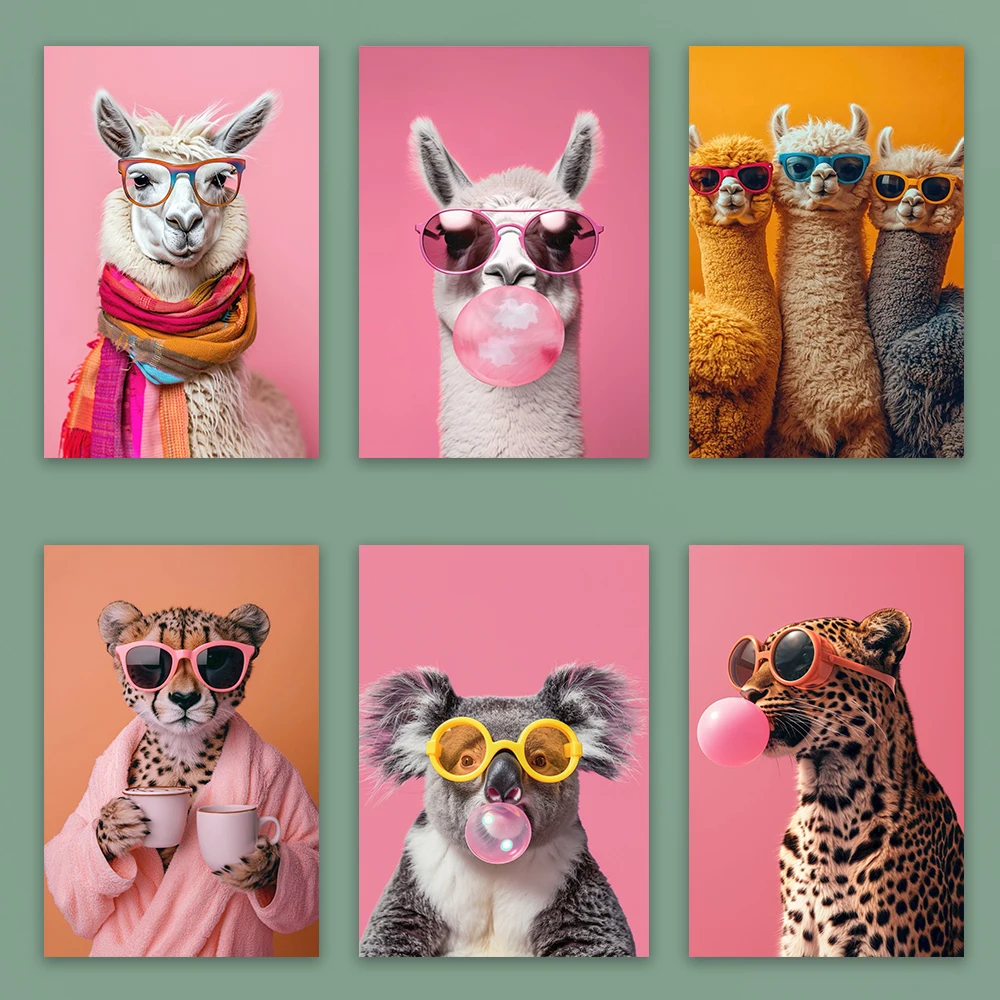 Canvas Poster Llama With Bubble Gum Painting Canvas Wall Art Prints Artwork Wall Painting Gift Bedroom Office Living Room Cafe B