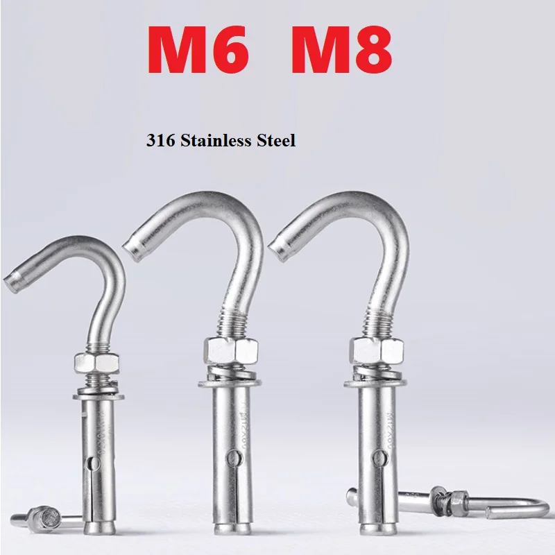 316 Stainless Steel M6 M8 Expansion Screw Hook Eye Bolt Open Anchor Hook Ceiling Fan With Hook