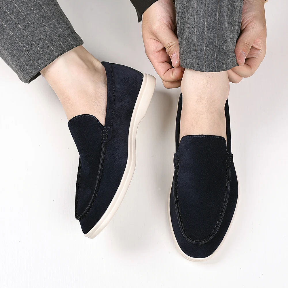 Brand Men's Suede Loafers Soft Leather Slip-On Shoes Comfortable Flat for Men Non-Slip Walking Shoes Casual Wear Business Shoes