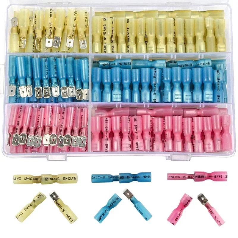 

220pcs Heat Shrink Spade Connectors Electrical Terminals Female Male Wire Butt Connector Quick Crimp Cable Splice Kit