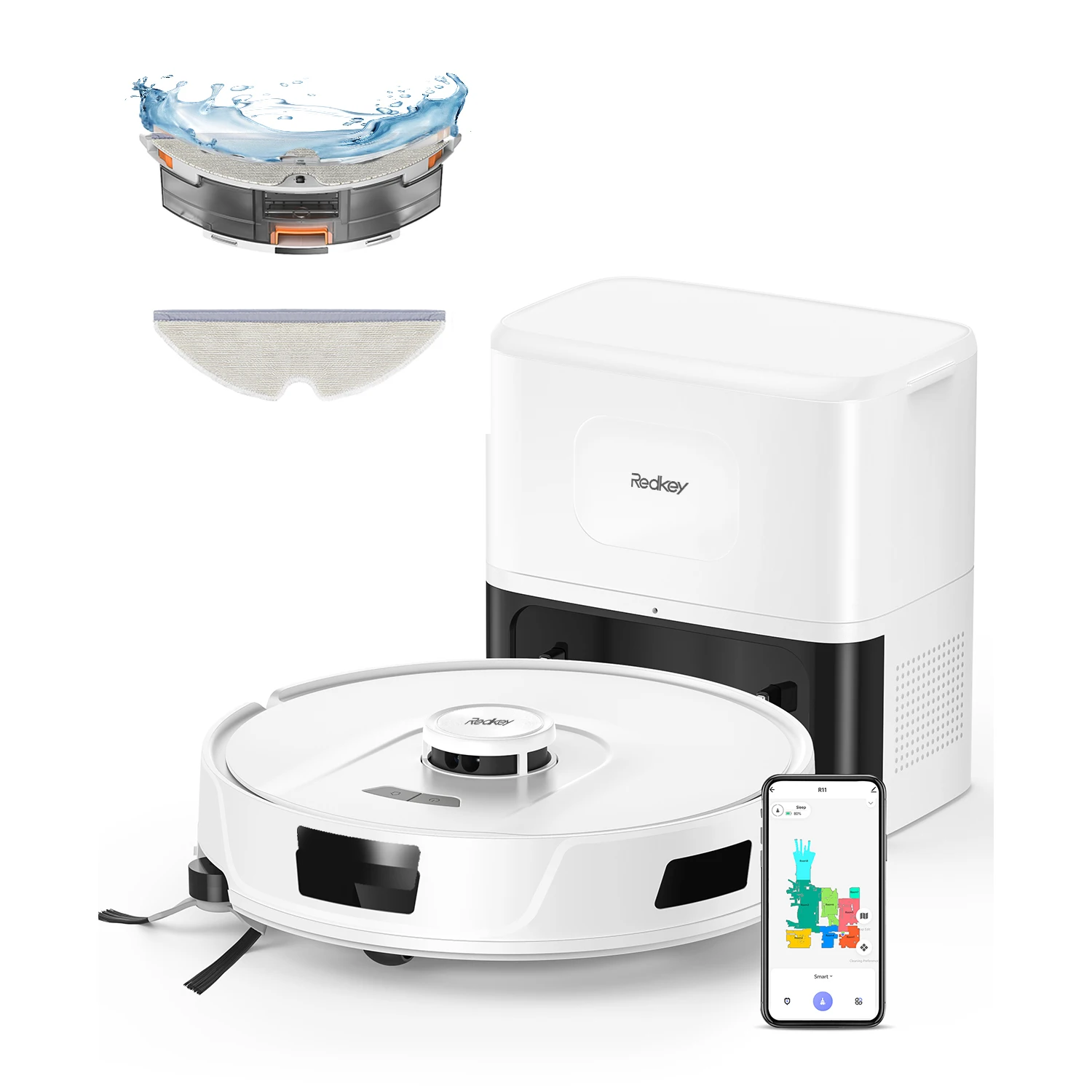 Redroad R11 20000Pa zuigkracht, robotstofzuiger en dweilcombinatie, zelfleegmakend, LDS lasernavigatie, app-bediening/Alexa/Google Home - afbeelding 2