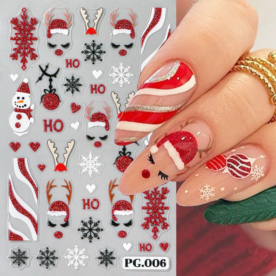 1PC Glitter Natale Charms Decalcomanie per unghie Inverno Fiocco di neve Adesivi colorati per nail art Pupazzi di neve Alce Cuore Adesivo Decorazione per manicure