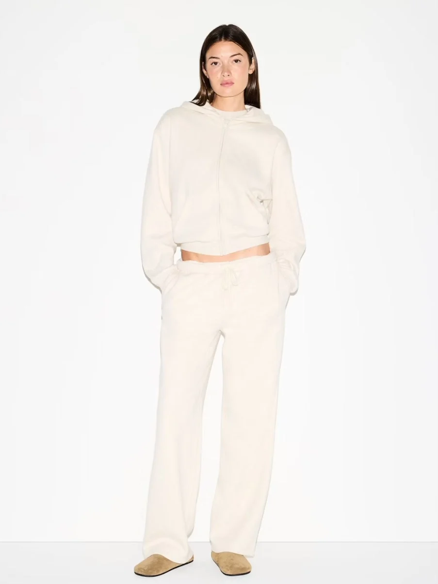 

Women's Fleece Lined Hooded Zipper Sweatshirt Pants Set Embossed Steel Stamp Logo Cotton Autumn Fashion Casual Wear