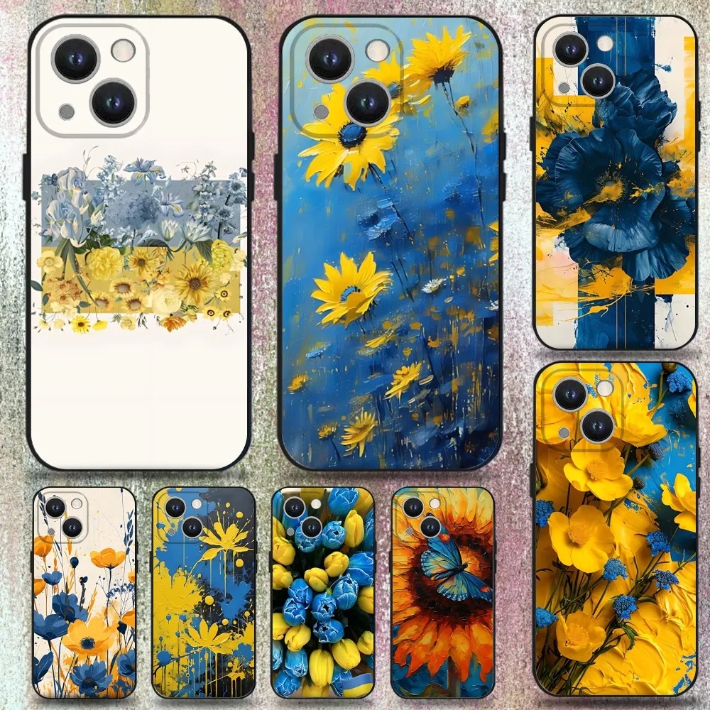 

Ukraine Flower Art Phone Case For iPhone 16,15,14,13,12,11 Plus,Pro Max,XS,X,XR,SE,Mini,8,7,Soft Silicone Black Cover