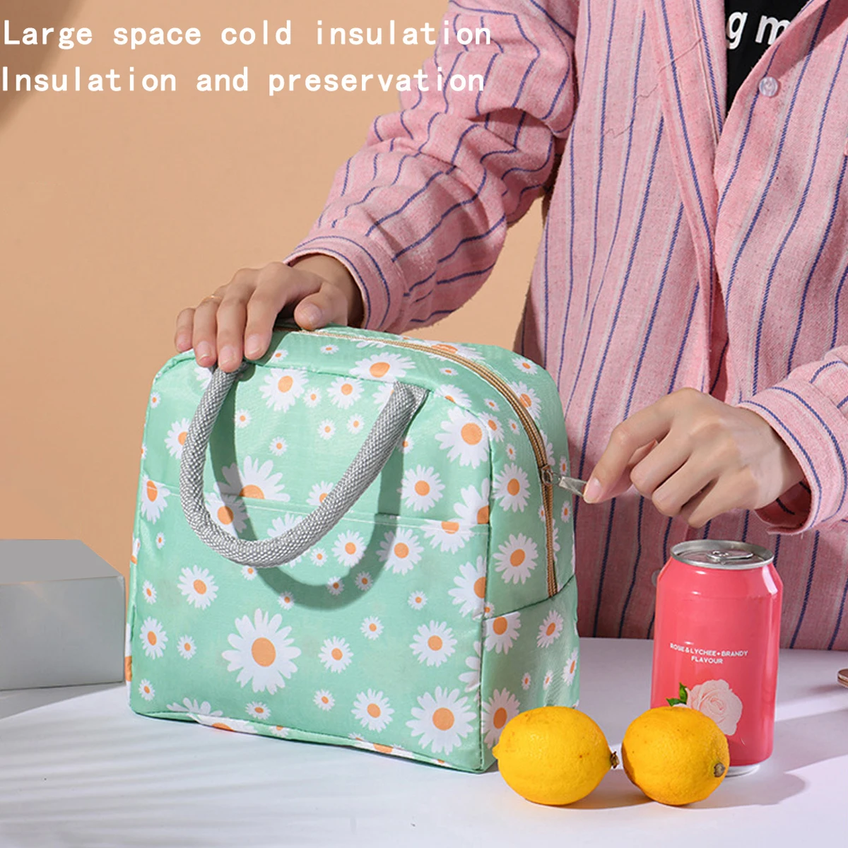 version fresh daisy printed portable lunch box bag Multifunctional insulation pouch Outdoor cold insulation ice pack fashionabl