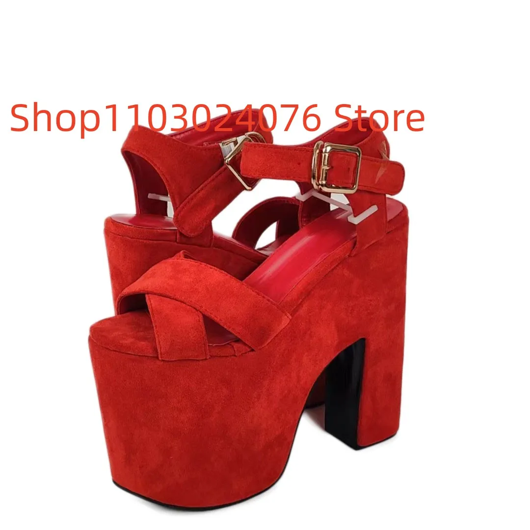 DIZHUANG shoes Fashionable women\'s high heels sandals. Abouit 16cm heel height. Irregular heel sandals. Thick soled shoes 34-46