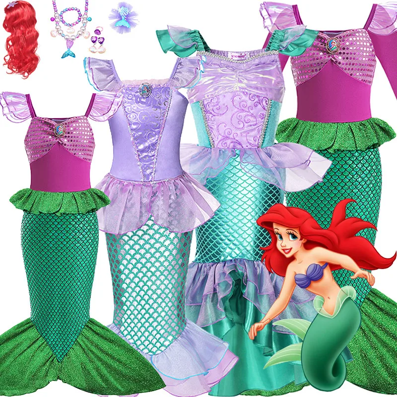 

Disney Mermaid Costumes Ariel Princess Dresses Summer Set Baby Girls Ariel Cosplay Costume For Carnival Birthday Party Clothings