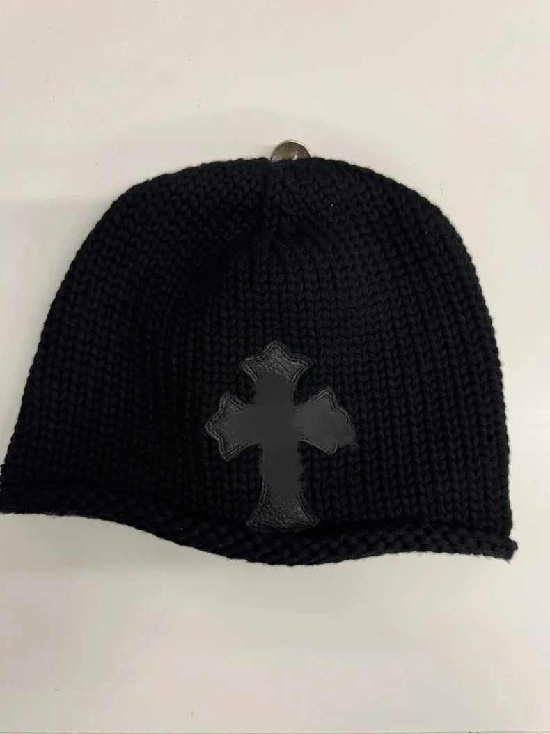 Cleanfit  Distressed Handmade Buckle Cross Cotton Yarn Knitting Woolen Cap Lazy Feeling Pile Sle Big Head Toque