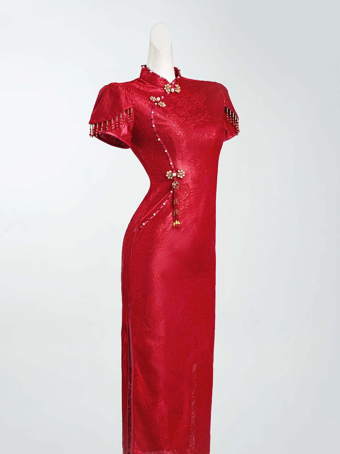 

Красное свадебное ципао для женщин: новое, китайское, элегантное, на заказ, для церемонии бракосочетания и торжества, длинное