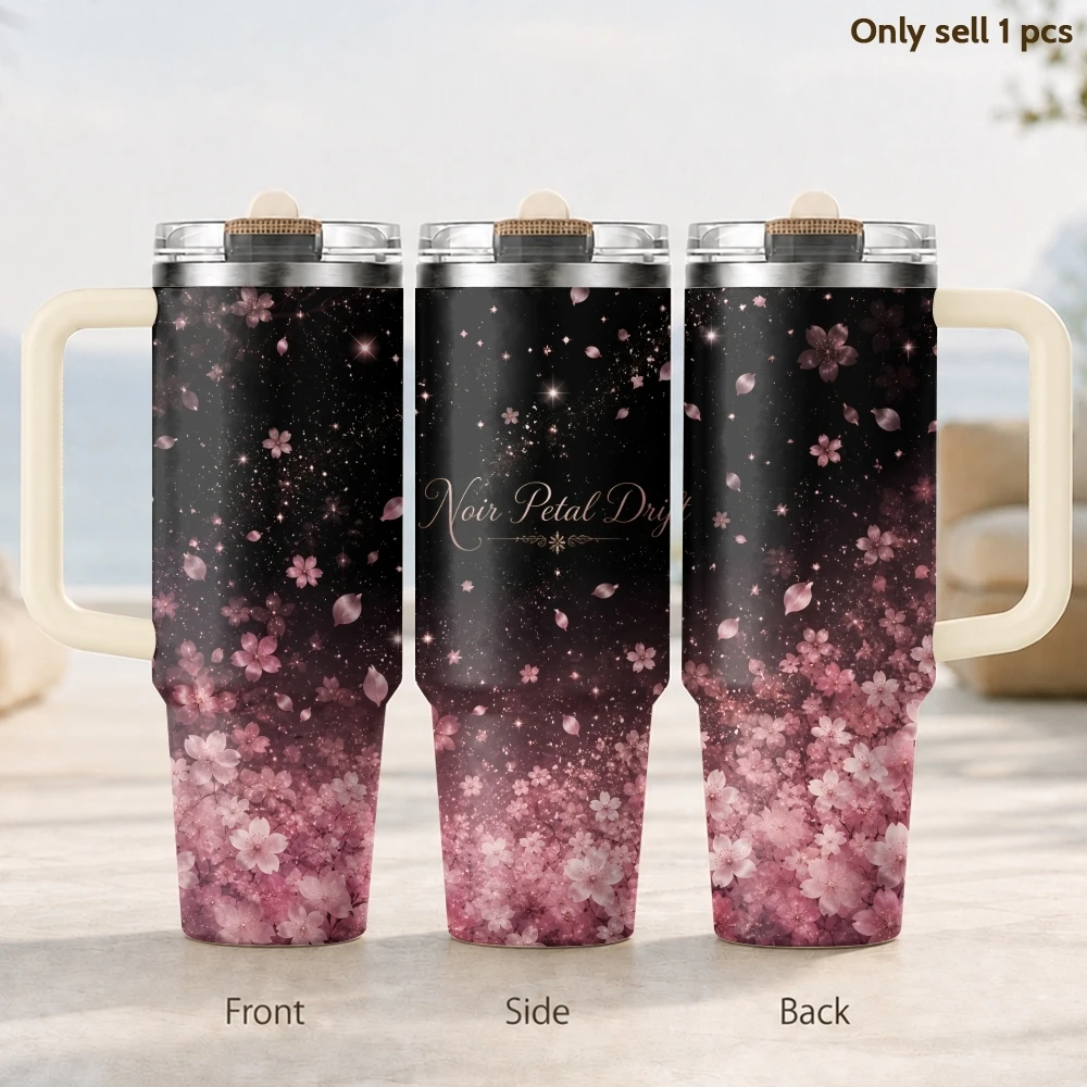 Starry Sakura Night Series Vacuum Flasks 40oz Thermal Tumbler Handle Stainless Steel Insulated Water Portable Mug Cup
