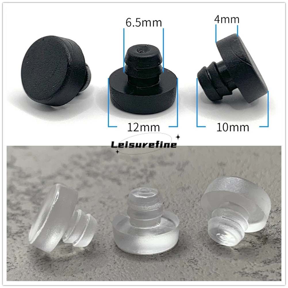 50pcs Glass Table Top Bumpers with Stem φ12*6.5mm Transparent Black Furniture Hole Plug Embedded Rubber Feet Pad Fasteners Screw