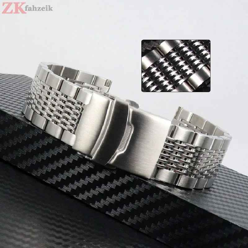 Bright Steel Strap 20mm 22mm 24mm Stainless Steel Watchband for Seiko Metal Bracelet Watch Band Dive Buckle Strap Silver Black