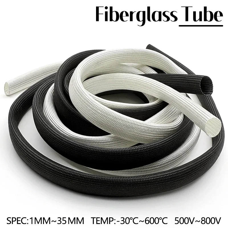 Black/White Fiberglass Sleeve 600 Deg.C Flame Retardant Tube For Wiring Harness Sorting High Temperature Insulation Protector