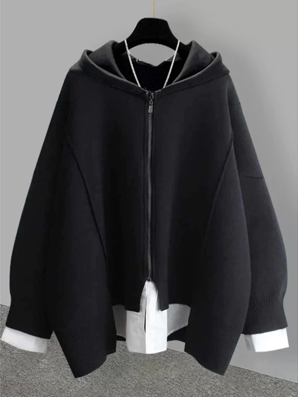 

Большие размеры 300, искусственная двухсекционная толстовка на молнии, женская свободная длинная толстовка све, модный осенний универсальный кардиган Haome