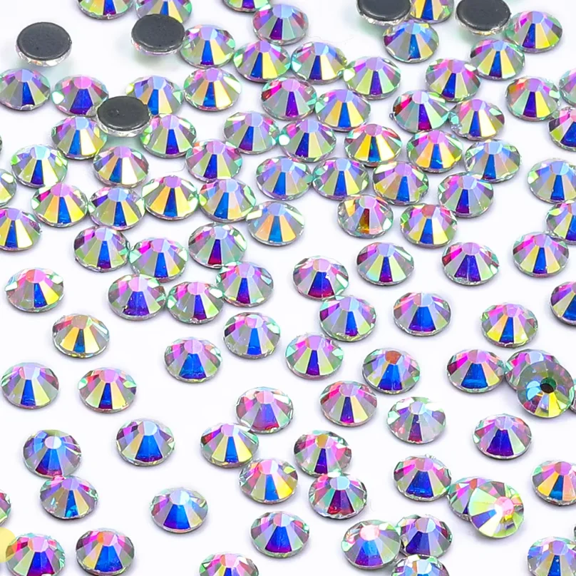 SS3-SS50 Crystal AB Black Glass Rhinestones Hot-fix Flatback Iron On Stones For Wedding Dress Fabric Clothes Decoration