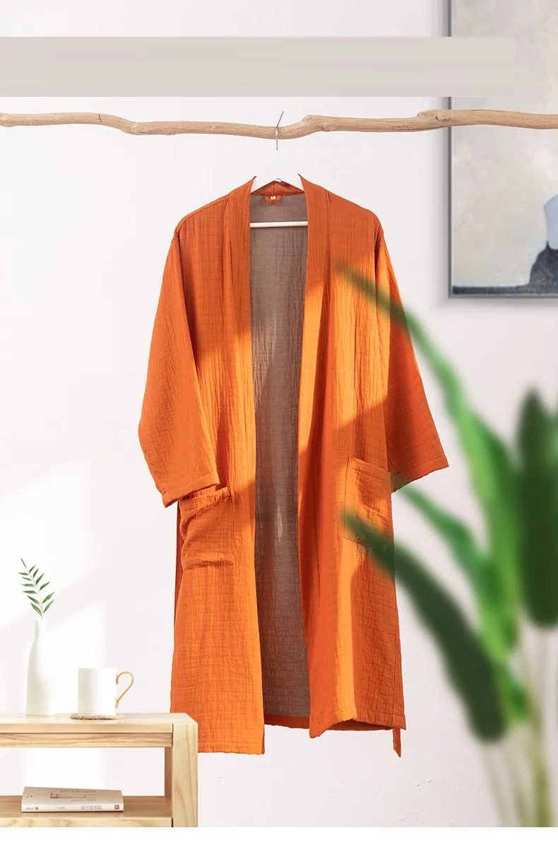 Spring Summer Pure Cotton Double Layer Gauze Bathrobe Thin Dyed Fabric Home Clothing Couples Japanese Style Kimono Robe Pajamas