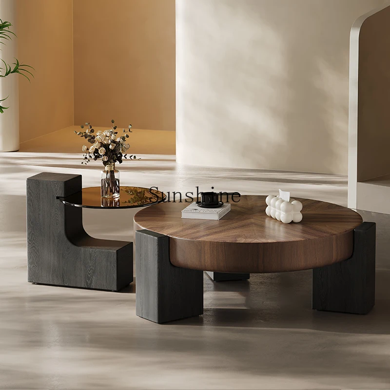 

Italian minimalist round wood grain modern minimalist high-end living room home coffee table table