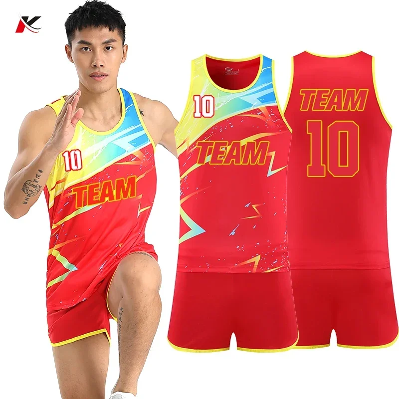 Men Quick Dry Running Sets Sprint Sports Jogging Uniform Vest Shorts Thin Marathon Outdoor Suits Breathable Track And Field Sets