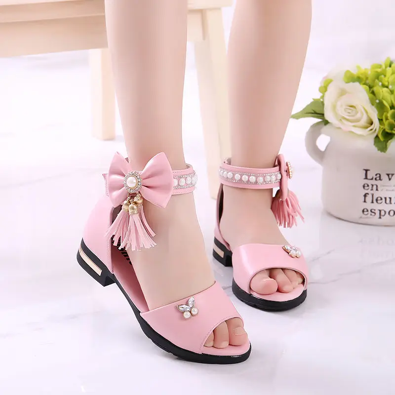 2017Summer Girls Sandals Children Shoes Rhinestone Princess Dress Shoes Flip Flops With Elastic Band Beach Sandal Size EUR26-36