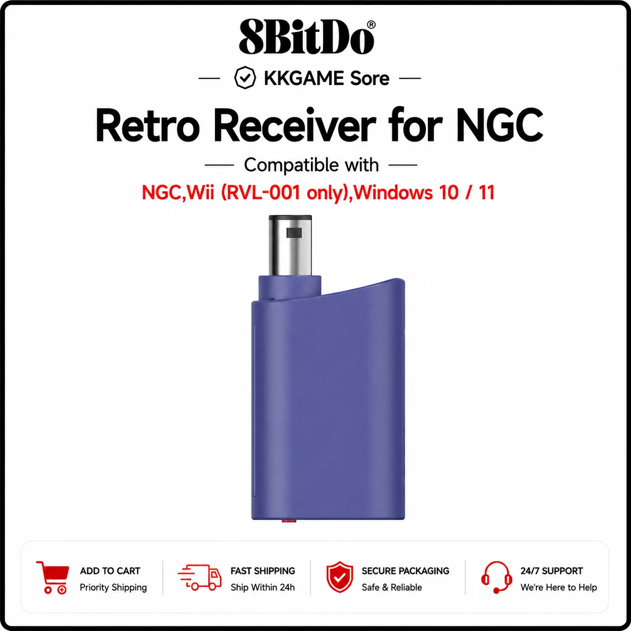 8BitDo Bluetooth Retro Receiver Adapter Dongle for NGC Wii Windows, Compatible with Xbox Series PS5 PS4 Game Controllers