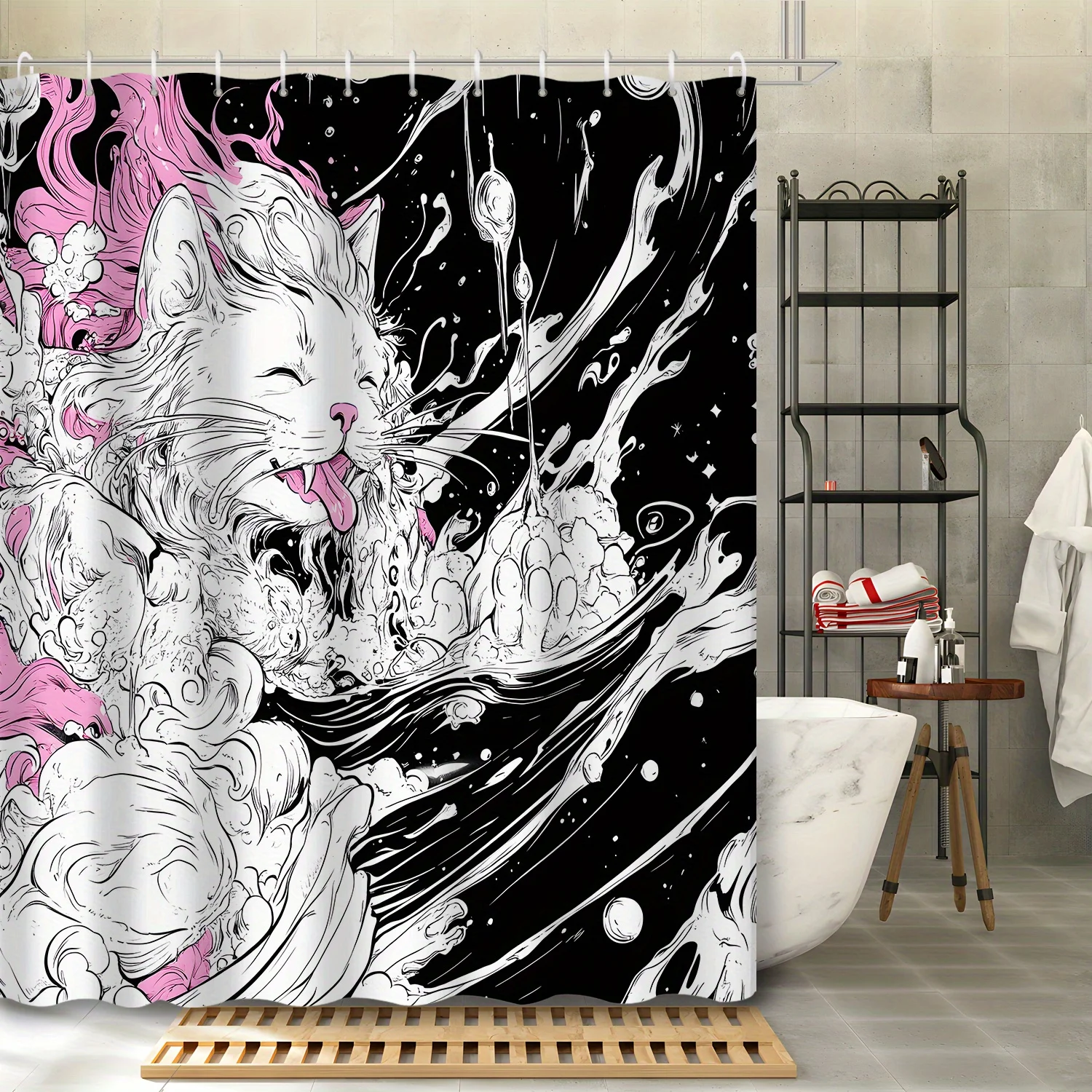 

1 шт. черно-белый эскиз животное кошка занавеска для душа занавеска для перегородки, включая 12 крючков занавеска для душа, деко для ванной комнаты