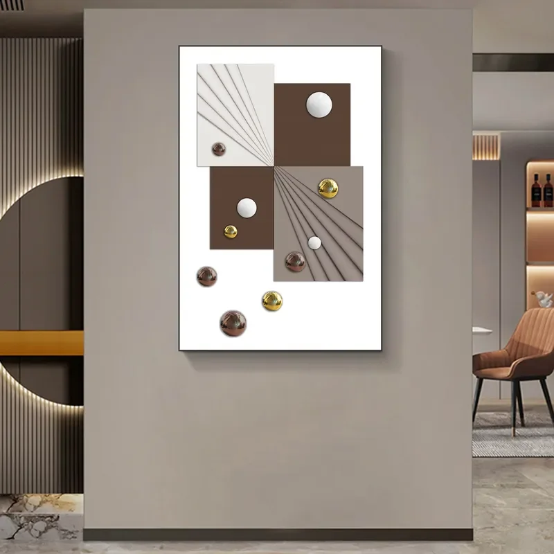 Modern Abstract 3D Metal Ball Wall Art Simple Porch Decor Painting Hotel Hanging Picture Minimalist Home Decoration Canvas