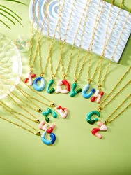 Creative Colorful Enamel Bubble A-Z Letter Pendant Necklace for Women Gold Color Chain Initial Name Choker Jewelry Birthday Gift