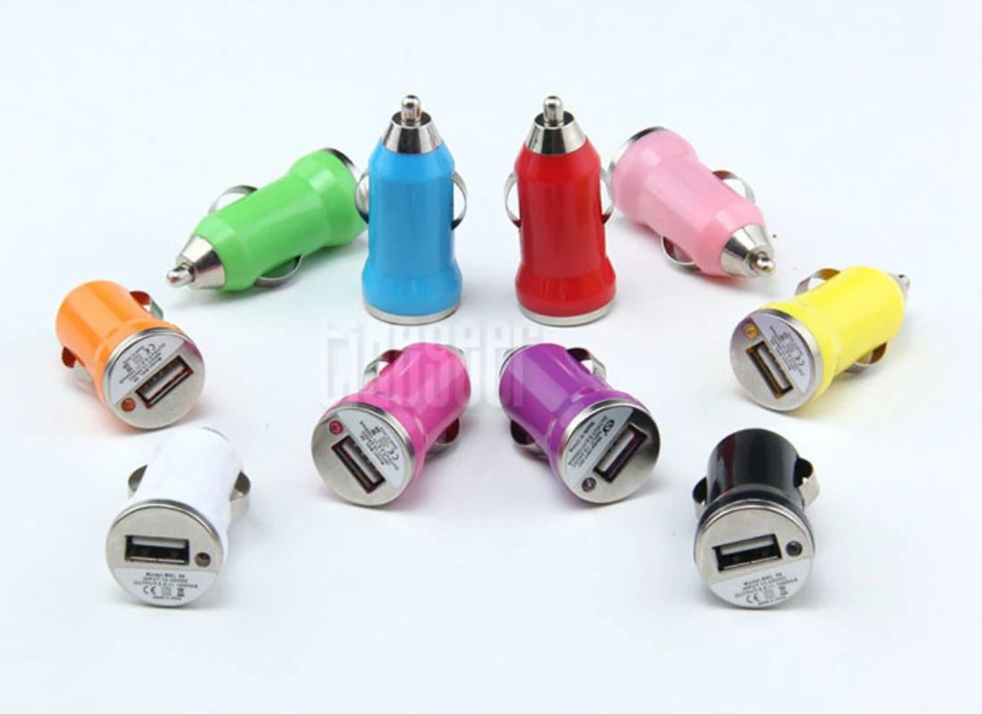 300pcs Colorful Mini 5V 1A Bullet USB Car Charger Universal Adapters For iPhone Xiaomi Samsung Mobile Phone GPS Tablet PC