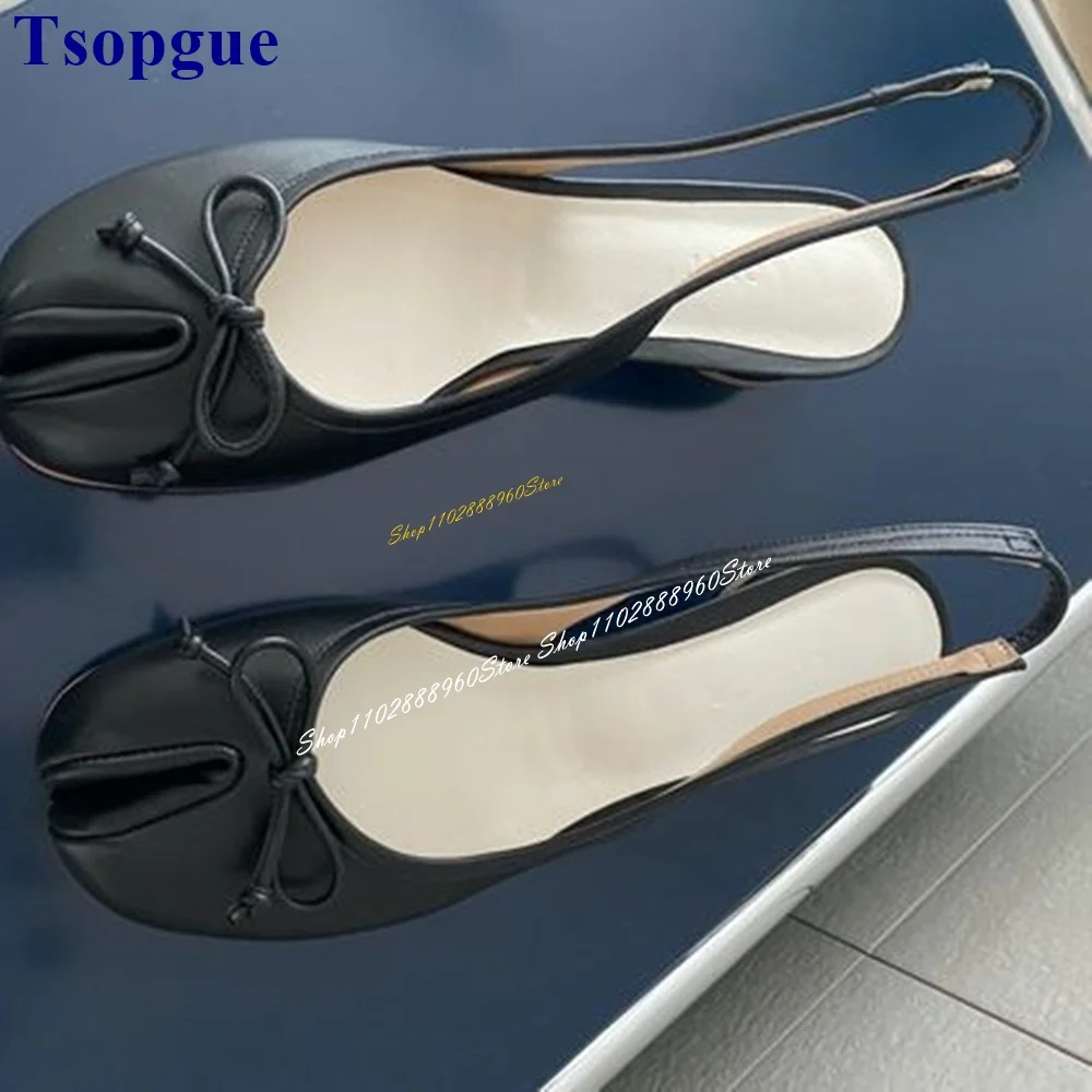 Sandálias Slingback Bowknot para mulheres, salto preto, salto grosso, alça traseira, dedo do pé dividido, sapatos de mesa, moda, 2024