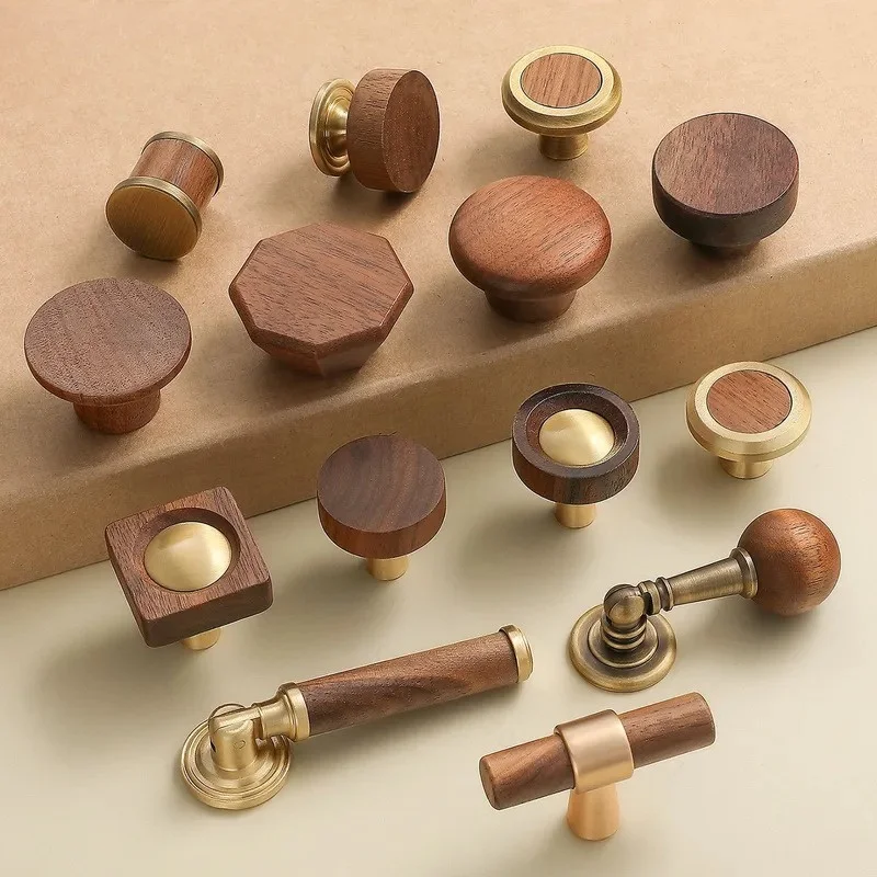 Medieval Brass Single Hole Cabinet Door Handle Round Spherical Retro Walnut Wardrobe Drawer Shoe Cabinet Knob Hardware