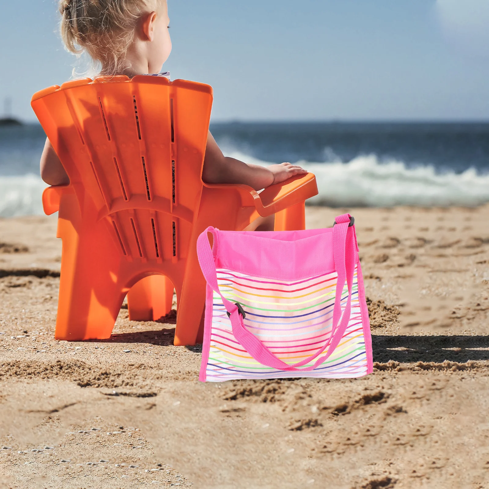 2 قطعة حقيبة شاطئ شبكية للأطفال حقيبة سفر محمولة سعة كبيرة حقيبة صدف منظم تخزين لحمام السباحة #3