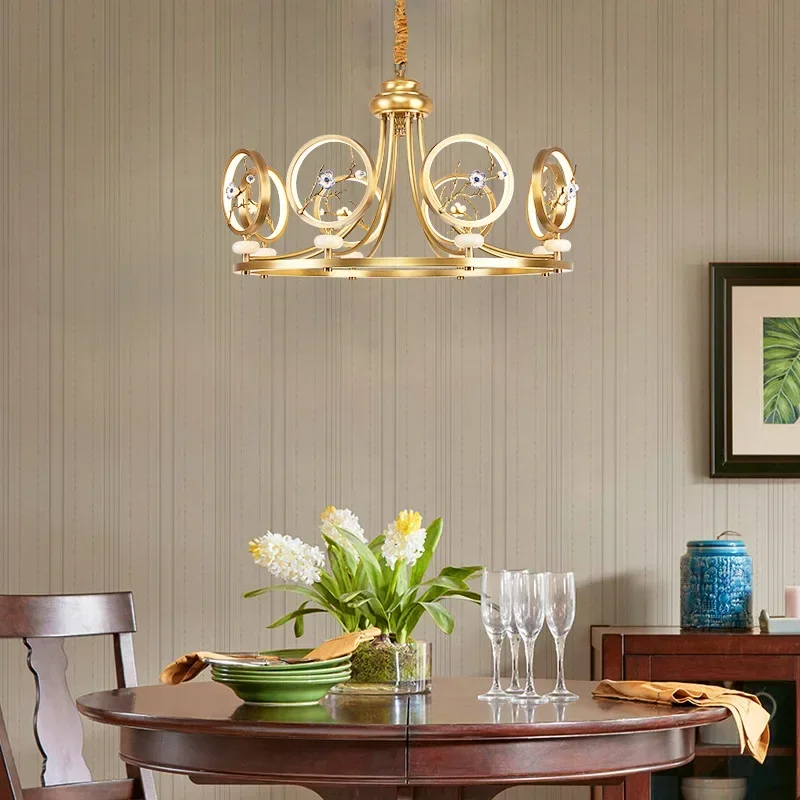 New Chinese style plum blossom pendant lamp, light luxury all copper duplex living room, creative restaurant wall lamp