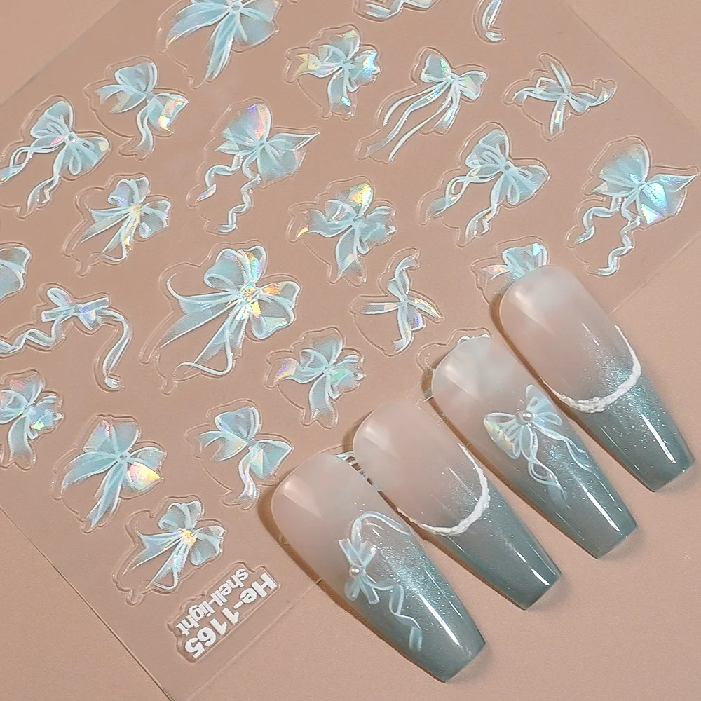 

Multicolor Glossy Bow Nail Stickers 3D Self-Adhesive Nail Art Decals Cute Ribbon Manicure Decorations for DIY Nails