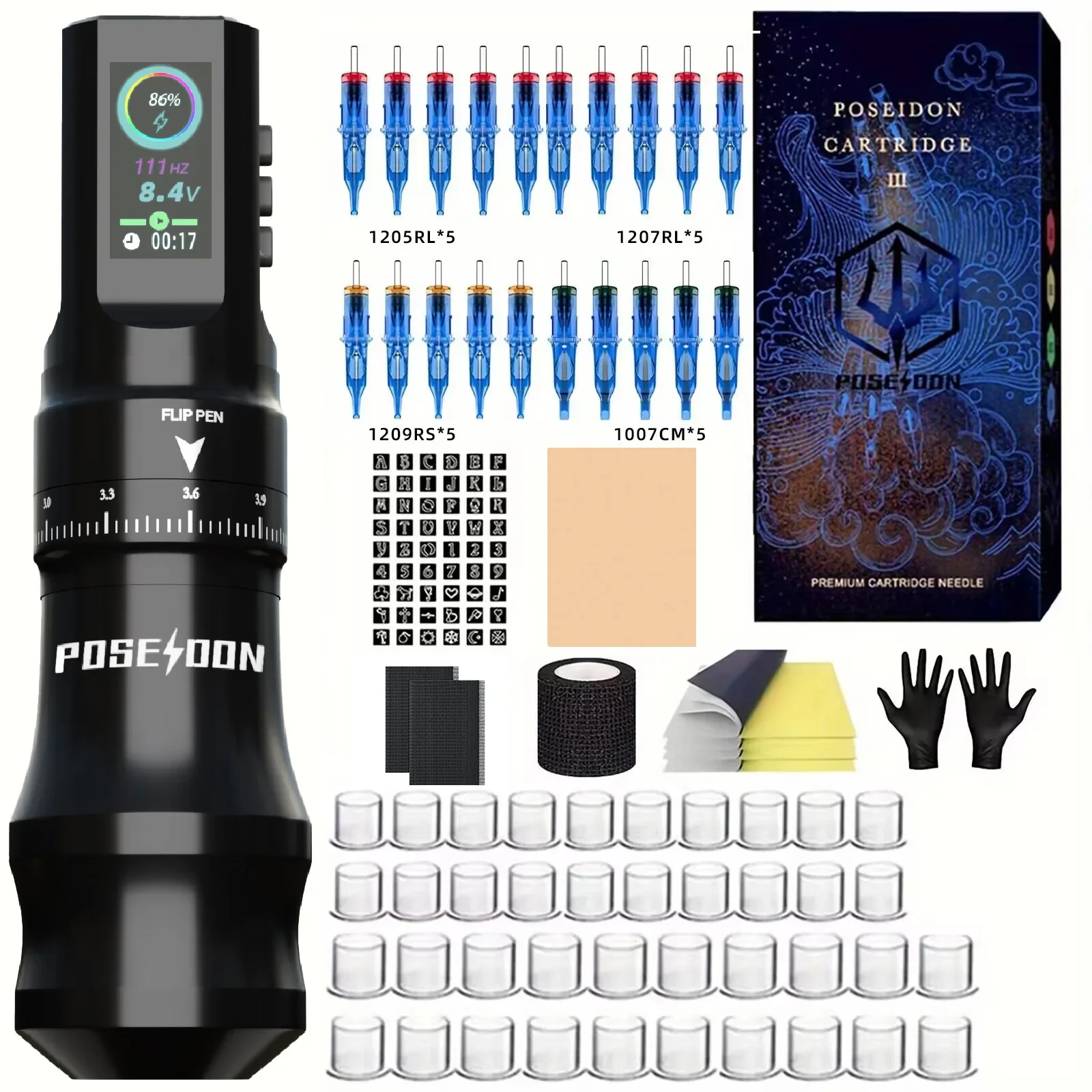 Tattoo Kit POSEIDON Pro Tattoo Pen Kit For Permanent Makeup Tattoo Machine  New High Quality Tattoo Power Supply Tattoo Pen Kit