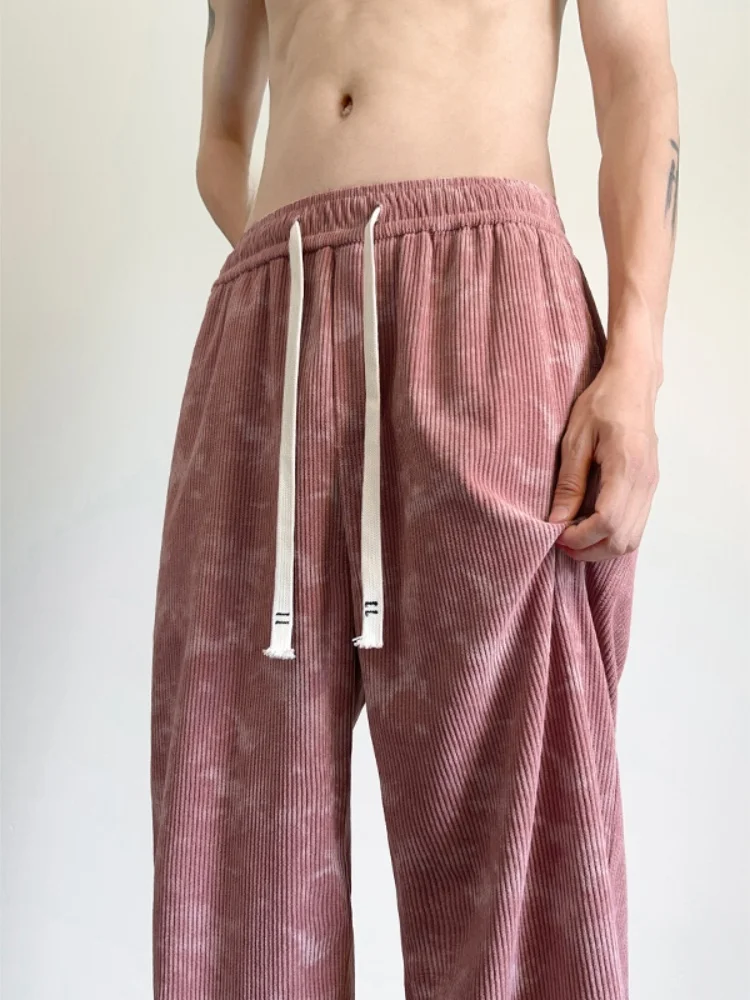 

American Retro Tie Dye Corduroy Men's Pants 2024 New Autumn Straight Loose Floor-Length Drapey Wide Leg Casual Trousers